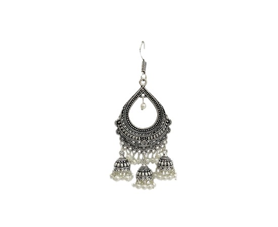 Oxidised Jhumkas with White beads