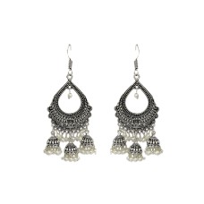 Oxidised Jhumkas with White beads