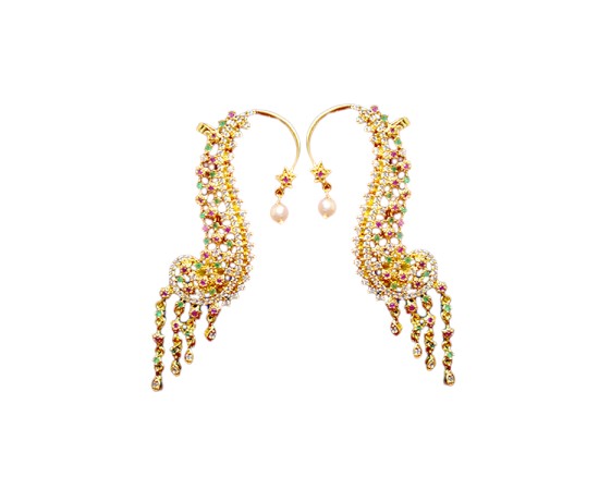 Ear-cuff with red and green stone