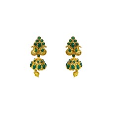 Gold plated manga design jhumka with green stone