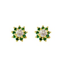 Gold plated stud with white and green stone