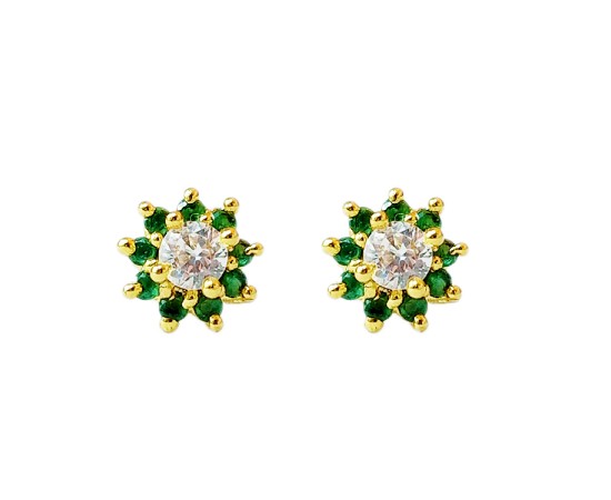 Gold plated stud with white and green stone