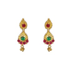 Gold plated drops with pink and green stone