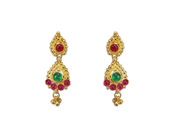 Gold plated drops with pink and green stone