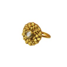 Gold plated leaf design ring with white stone