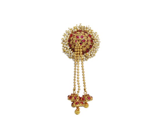 Gold plated hair jewelry round white pearls pink stones