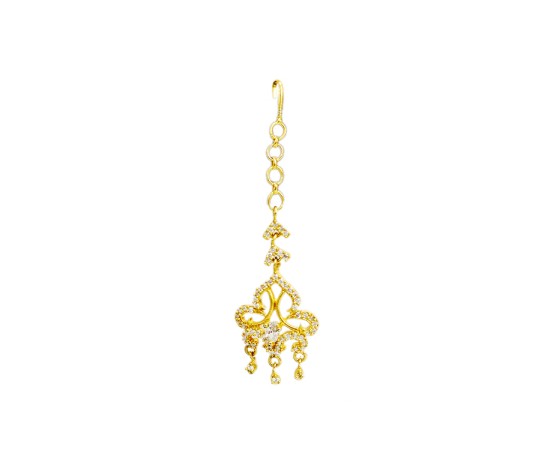 Gold plated maang tikka with double leaf white stone