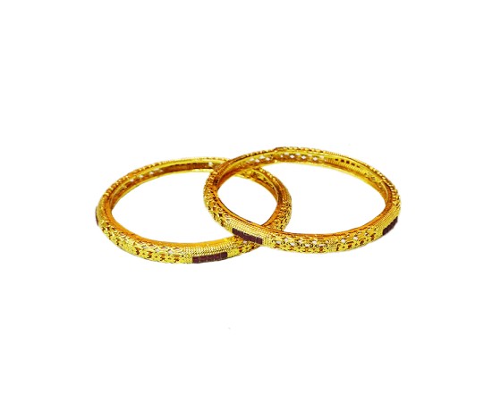 Gold plated bangles with red line stones