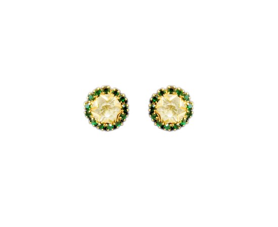 Gold plated small star stud with green stones