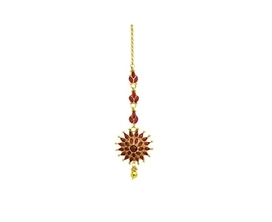 Gold plated maang tikka with sun red stones
