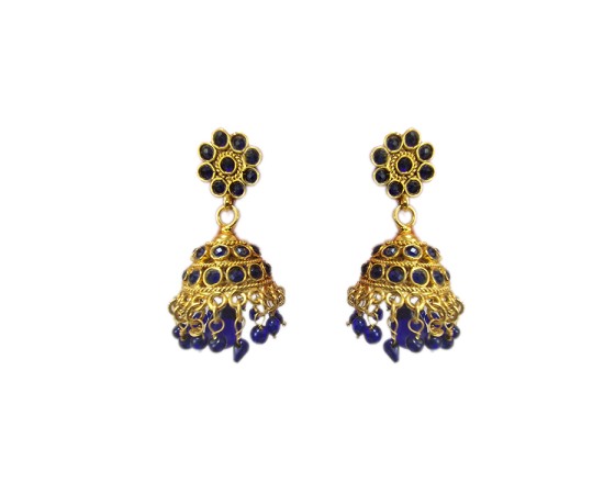Gold Plated Jumka blue Stones and Blue Beads 