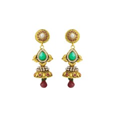 Gold plated double layer jhumka with with round and flower design