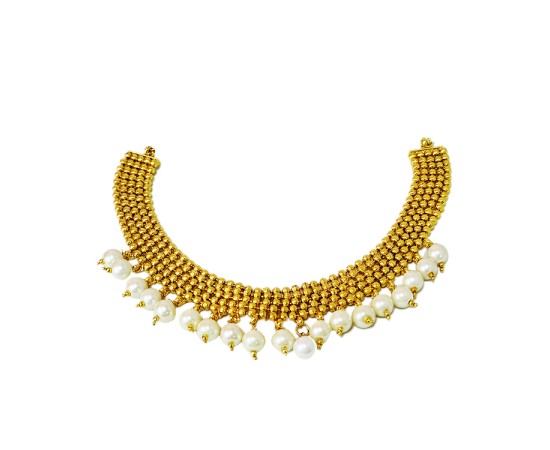 Gold plated sequence chocker necklace with white pearls