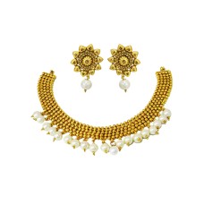 Gold plated sequence chocker necklace with white pearls