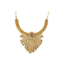 Gold plated torque design necklace with pink stone