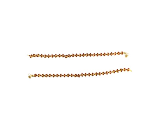 Gold plated leaf anklet with red stone