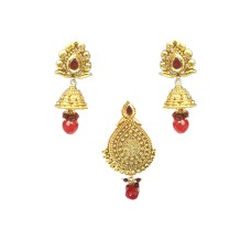 Gold plated dollar with manga Design red bead