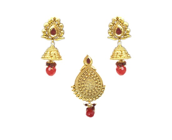 Gold plated dollar with manga Design red bead