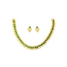 Gold plated necklace with pink stones and golden beads