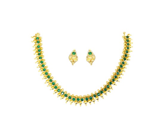 Gold plated necklace with pink stones and golden beads