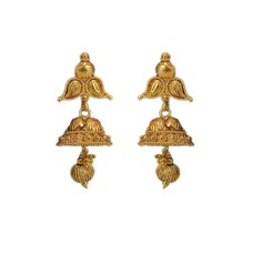 Gold Plated two leaf Jhumka  With Gold Pearl