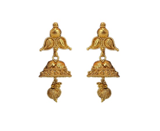 Gold Plated two leaf Jhumka  With Gold Pearl
