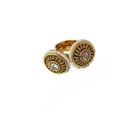 Gold Plated Small Round Ring With White Stones 