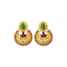 Gold Plated drops Red with Green Stone  