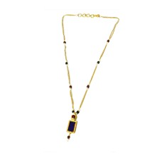 Gold plated thin chain with blue box stone