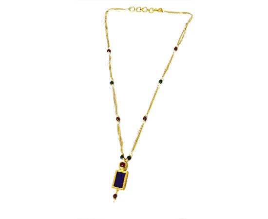 Gold plated thin chain with blue box stone