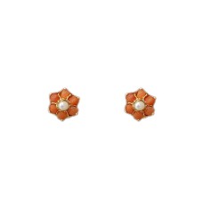 Gold plated flower stud with orange and white beads