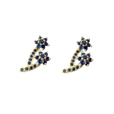 Gold plated double flower stud with blue stone