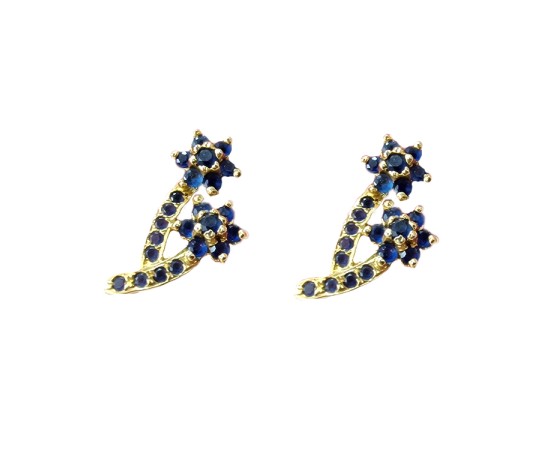 Gold plated double flower stud with blue stone