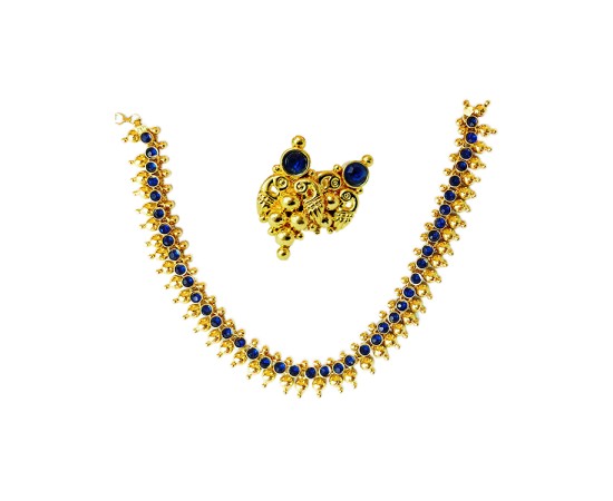 Gold Plated Neckace Double side Color Blue with Gold 