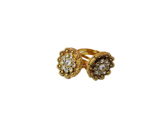 Gold plated ring with white stone flower design