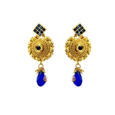 Gold plated jhumka with blue stones manga design white pearls 