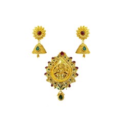 Gold plated lakshmi dollar set with sunflower jhumka