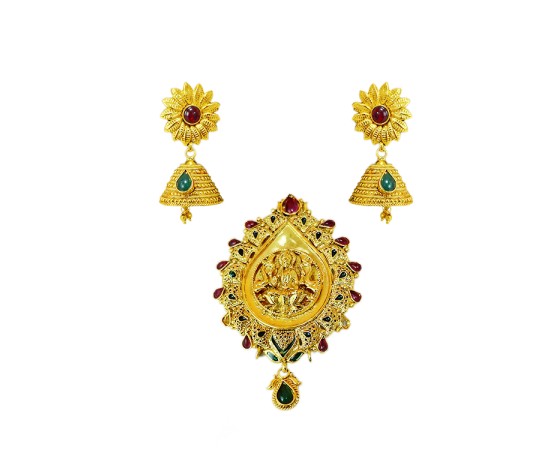 Gold plated lakshmi dollar set with sunflower jhumka
