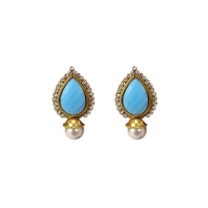 Gold plated big stud with light blue pearl