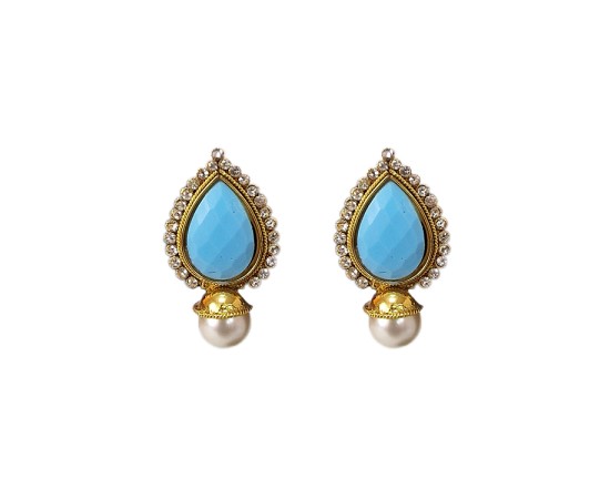 Gold plated big stud with light blue pearl