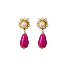 Gold plated flower drop with pink and white pearl