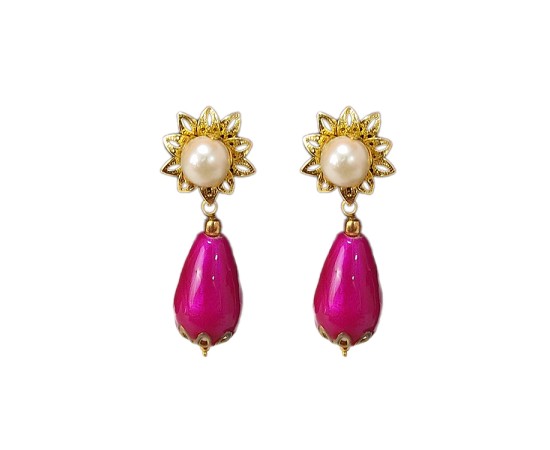 Gold plated flower drop with pink and white pearl
