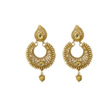 Gold plated drops with gold bead manga design and white stone