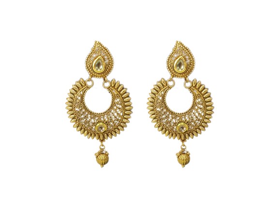Gold plated drops with gold bead manga design and white stone