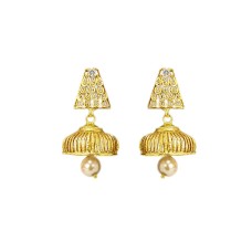 Gold plated jhumka with pattern and pearl