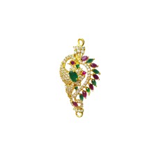Gold Plated  dollar Peacock Design Pink With Green Stone