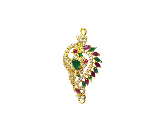 Gold Plated  dollar Peacock Design Pink With Green Stone