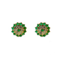 Gold plated green stone stud with white