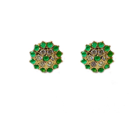 Gold plated green stone stud with white