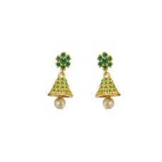 Gold plated Jhumka with green stones